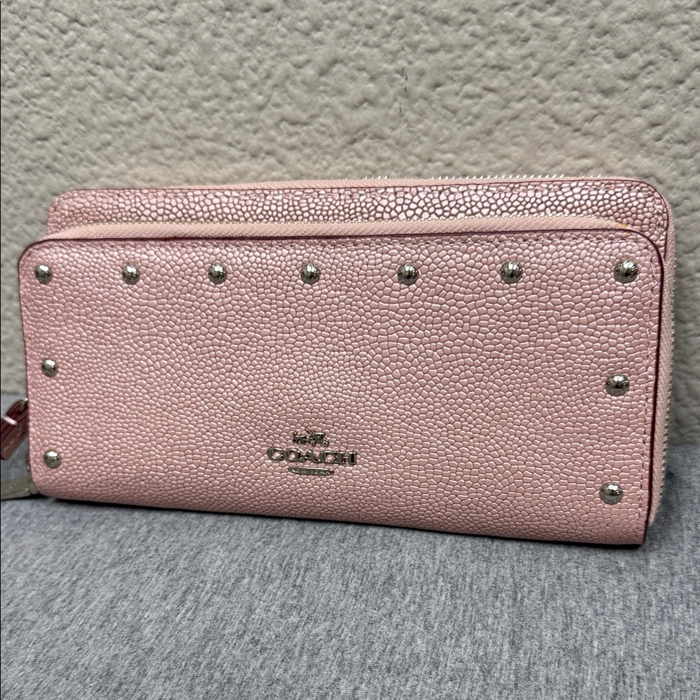 Coach Rose Gold Studded Double Zip Wristlet